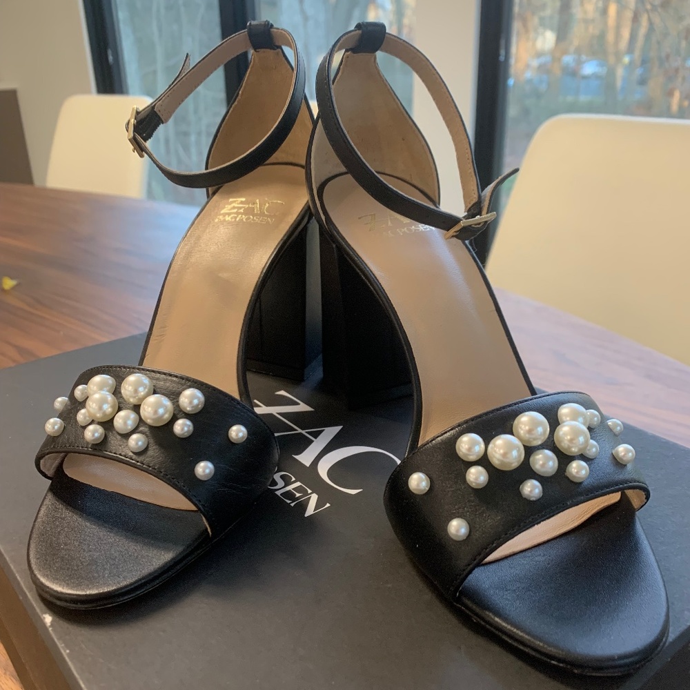 ZAC POSEN ELLE PEARL EMBELLISHED BLOCK HEEL SANDAL SIZE 6 original box